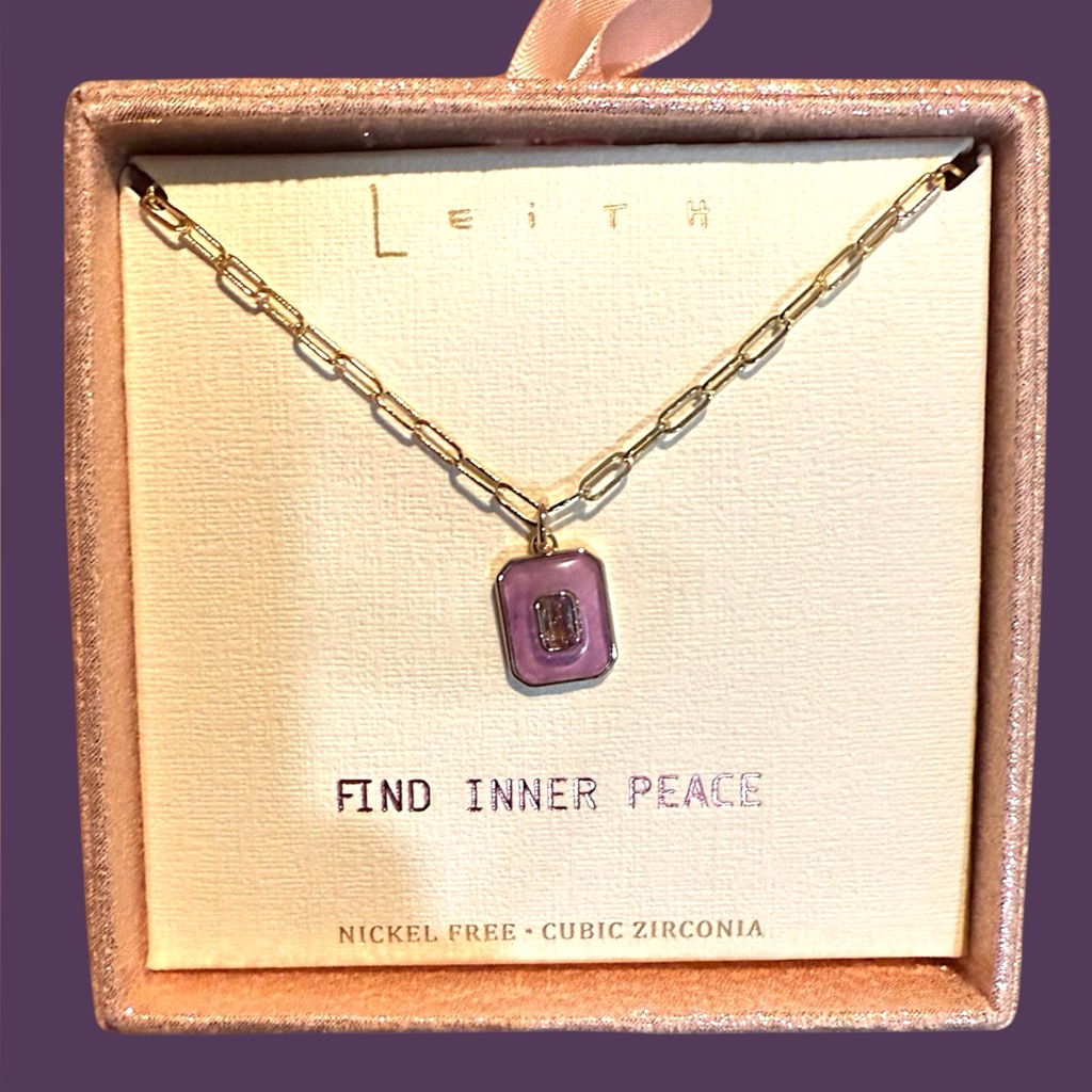 Leith Goldtone Chain Cubic Zirconia Purple Stone Pendant Necklace Peace $38 Lsu